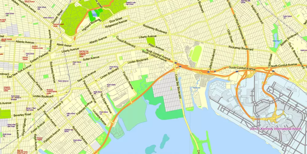Printable Map New York City Metro Area exact vector City Plan scale 1:56948, full editable, Adobe Illustrator, scalable, text format street names, 23 mb ZIP
