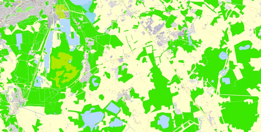 Printable Vector Map Tallinn Metro Area Estonia, exact detailed City Plan all Buildings, 100 meters scale map 1:2387, editable Layered Adobe Illustrator