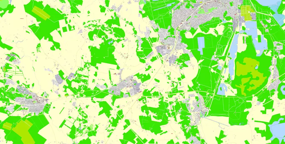 Printable Vector Map Tallinn Metro Area Estonia, exact detailed City Plan all Buildings, 100 meters scale map 1:2387, editable Layered Adobe Illustrator