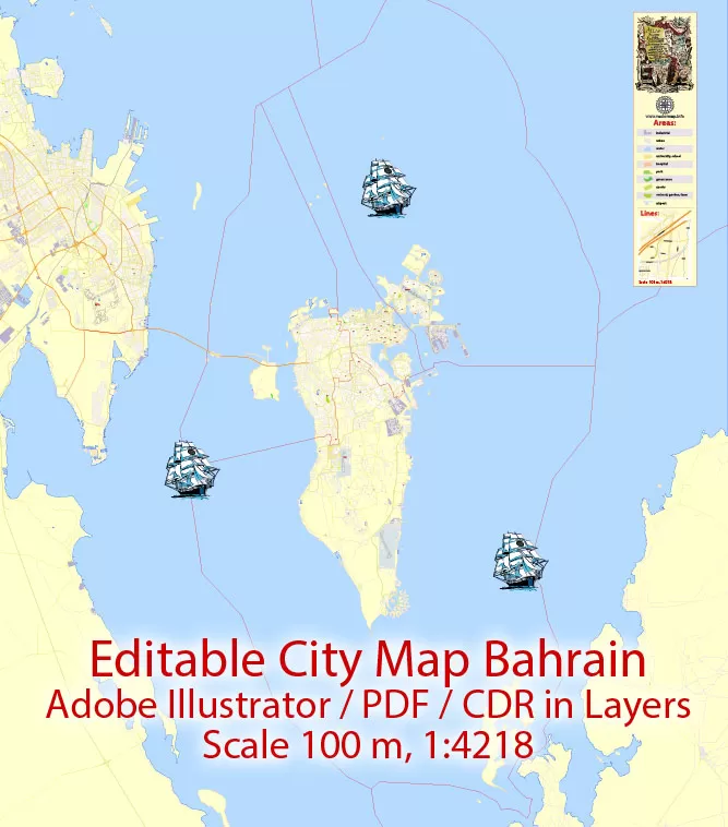 City Map Bahrain Vector Urban Plan Adobe Illustrator Editable Street Map