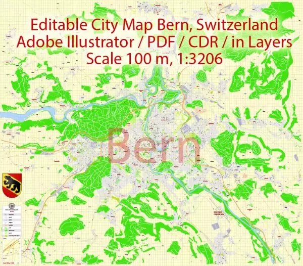 City Map Bern Vector Urban Plan Adobe Illustrator Editable Street Map