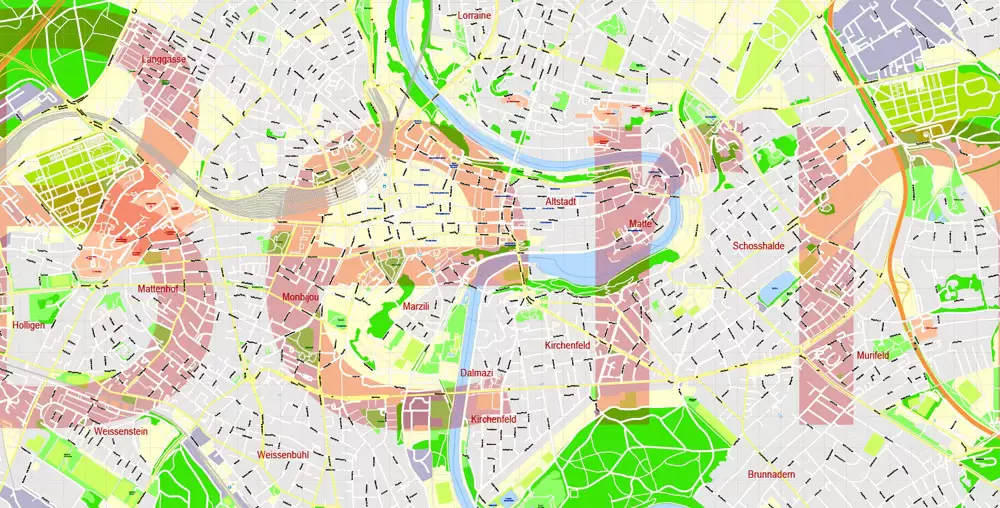 City Map Bern Vector Urban Plan Adobe Illustrator Editable Street Map
