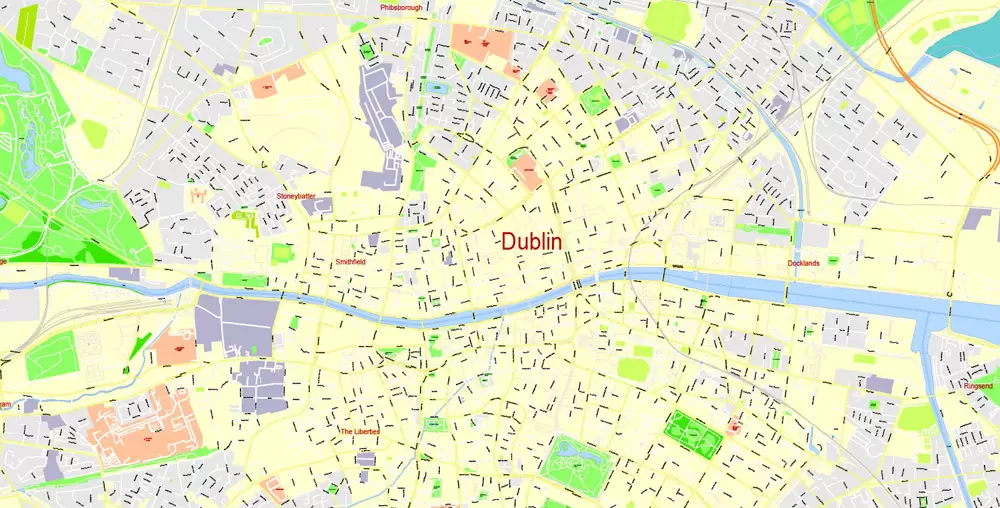 City Map Dublin Vector Urban Plan Adobe Illustrator Editable Street Map