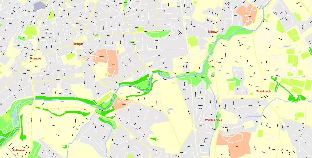 City Map Dublin Vector Urban Plan Adobe Illustrator Editable Street Map