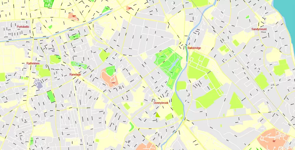 City Map Dublin Vector Urban Plan Adobe Illustrator Editable Street Map