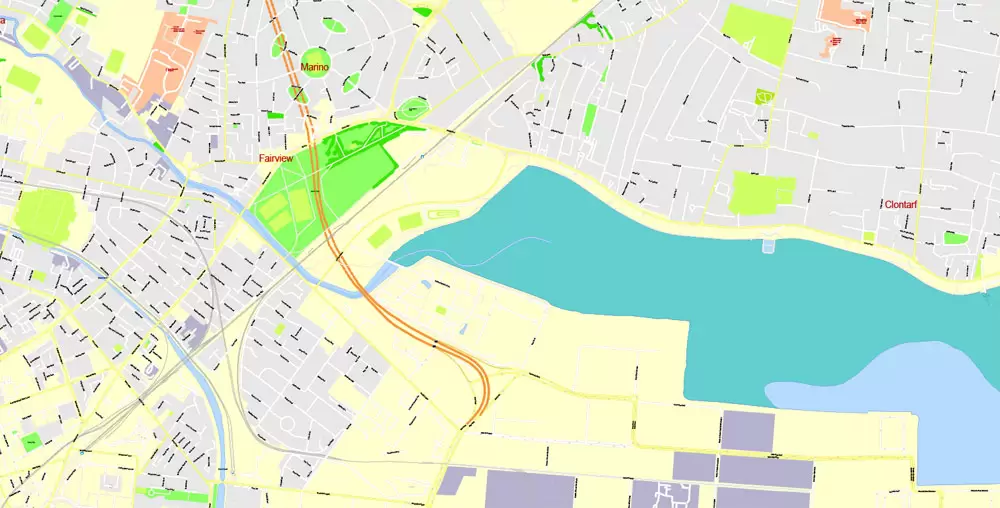 City Map Dublin Vector Urban Plan Adobe Illustrator Editable Street Map
