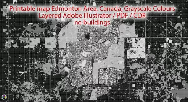 Printable Map Edmonton, Canada, exact  City Plan full editable, Adobe Illustrator, full vector, scalable, editable text format street names, 10 mb ZIP