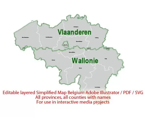 Belgium Map Administrative Vector Adobe Illustrator Editable PDF SVG simplified Provinces Counties