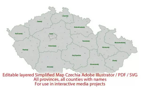 Czech Republic Map Administrative Vector Adobe Illustrator Editable PDF SVG simplified Provinces Counties
