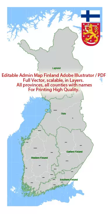 Administrative Vector Map Finland Adobe Illustrator PDF layers Editable Provinces Counties