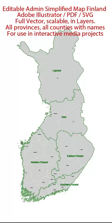 Finland Map Administrative Vector Adobe Illustrator Editable PDF SVG simplified Provinces Counties