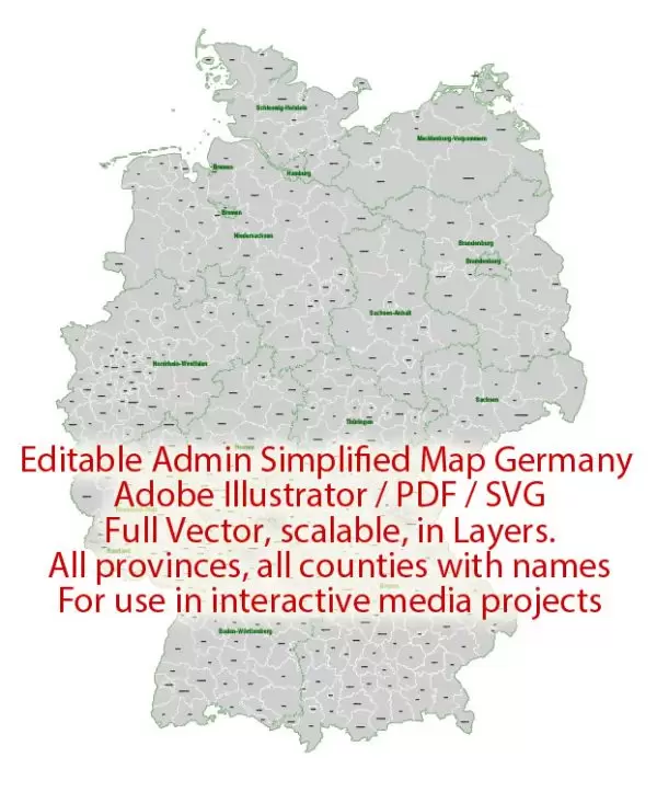 Germany Map Administrative Vector Adobe Illustrator Editable PDF SVG simplified Provinces Counties