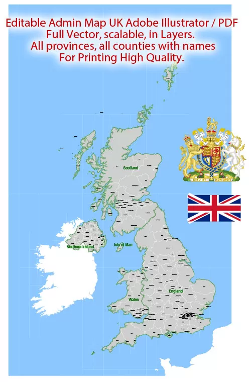 UK Great Britain Map Administrative Vector Adobe Illustrator Editable PDF Provinces Counties