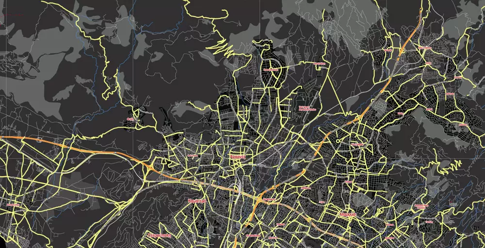 Printable Vector Map Athens + Pireas BW, Greece, exact City Plan 2000 meters scale Street Map, Greek, fully editable, Adobe Illustrator