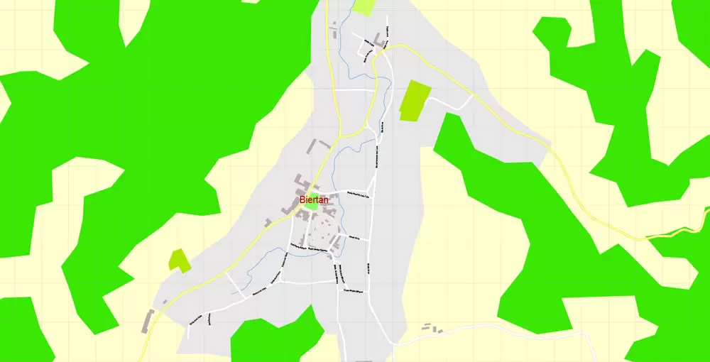 Printable Vector Map Biertan Romania, exact detailed City Plan, Scale 1:3256, editable Layered Adobe Illustrator Street Map, 6 Mb ZIP