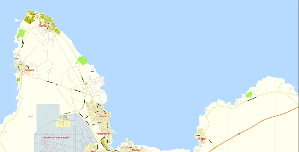 Printable Vector Map Golden Cirkle Iceland, base map 100 meters Scale 1:32443, editable Layered Adobe Illustrator Road Map