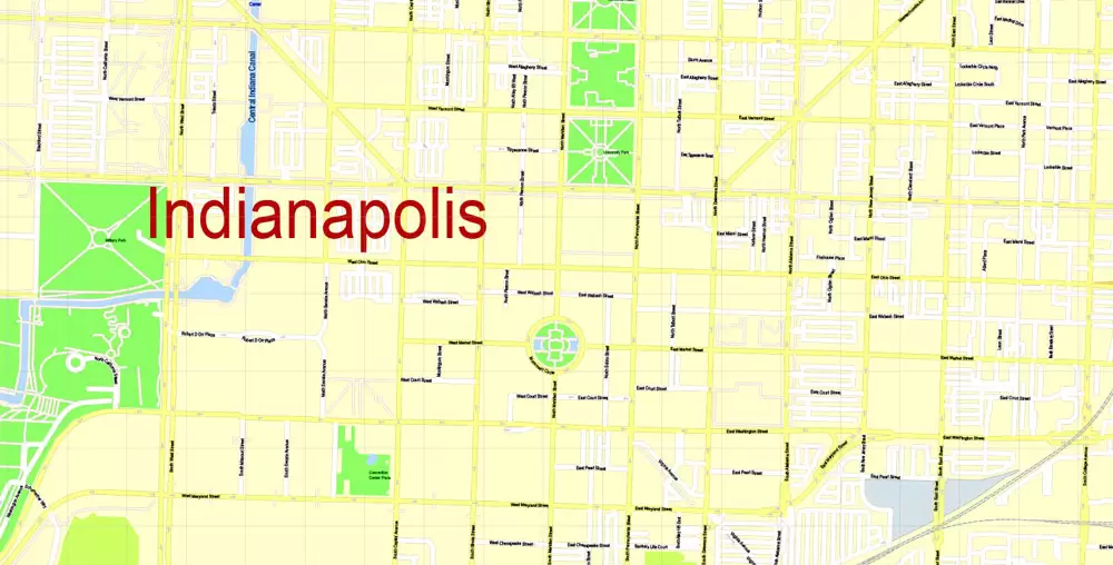 Indianapolis Map US, exact vector City Plan scale 1:3608 full editable CorelDraw Street Map