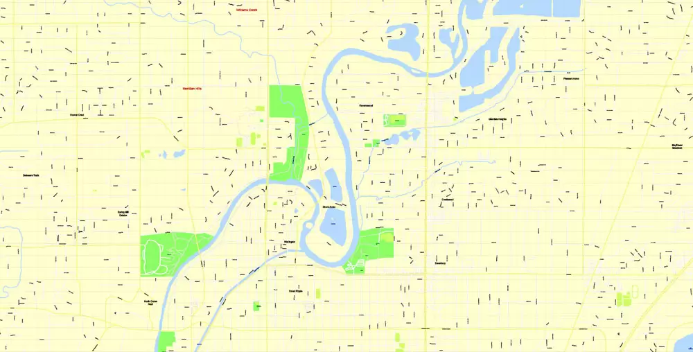 Indianapolis Map US, exact vector City Plan scale 1:3608 full editable CorelDraw Street Map