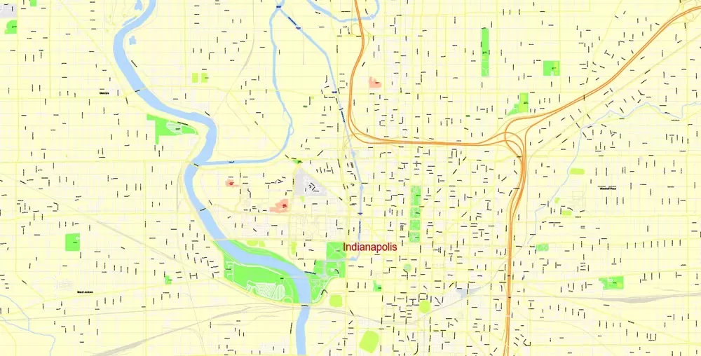 Indianapolis Map US, exact vector City Plan scale 1:3608 full editable CorelDraw Street Map