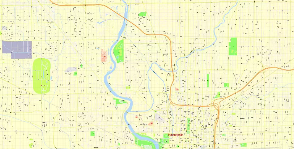 Indianapolis Map US, exact vector City Plan scale 1:3608 full editable CorelDraw Street Map