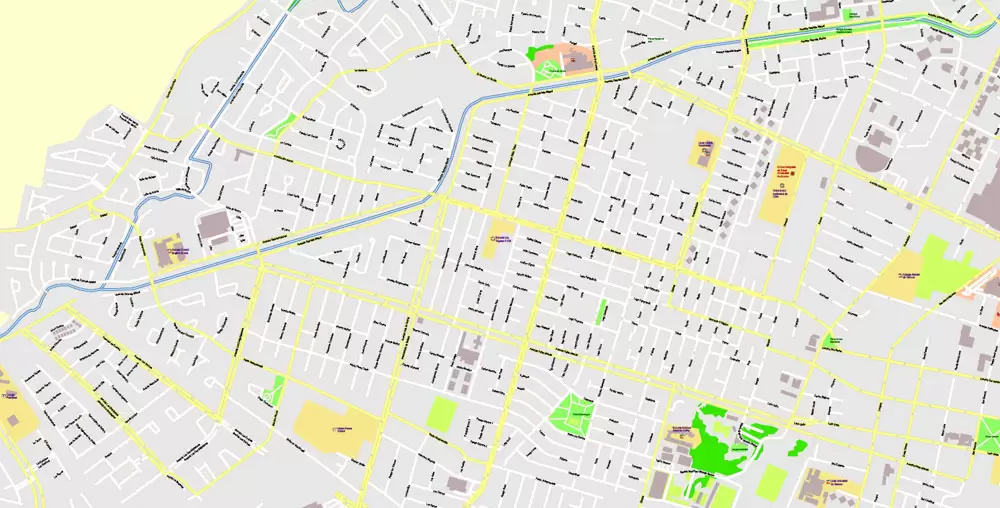 Map Temuco, Chile, exact vector City Plan full editable, Adobe Illustrator Street Map Printable