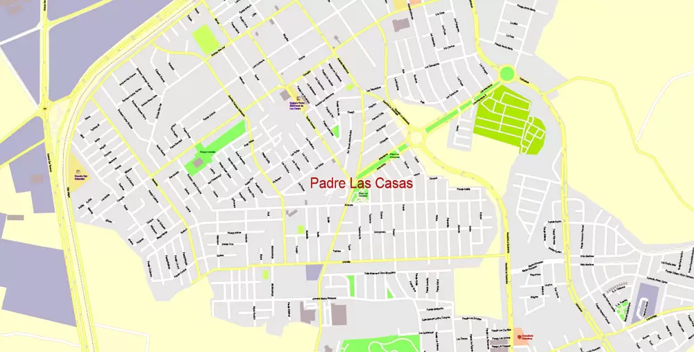 Map Temuco, Chile, exact vector City Plan full editable, Adobe Illustrator Street Map Printable