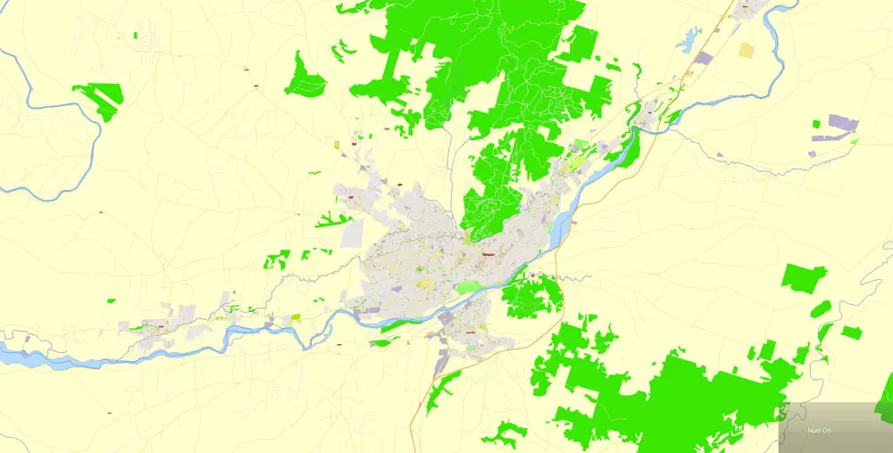 Map Temuco, Chile, exact vector City Plan full editable, Adobe Illustrator Street Map Printable