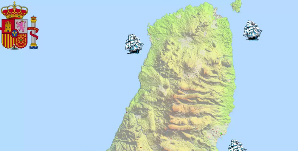 Fuerteventura Map Island Canary Spain, exact detailed City Plan Principal Buildings, Topo + Plain Map scale 1:4131, editable Layered Adobe Illustrator Street Map