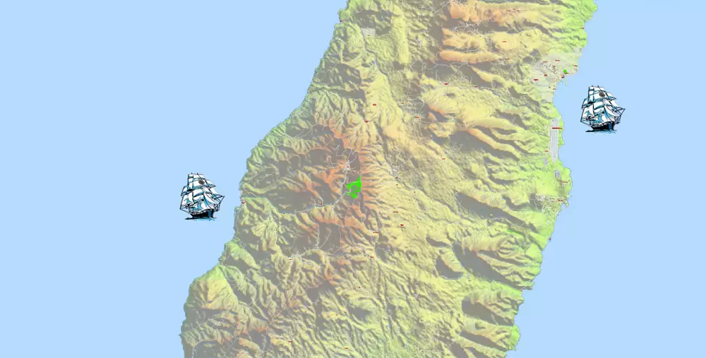 Fuerteventura Map Island Canary Spain, exact detailed City Plan Principal Buildings, Topo + Plain Map scale 1:4131, editable Layered Adobe Illustrator Street Map