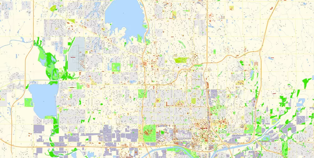 Oklahoma City Metro Area Oklahoma US Printable Vector Map, exact City Plan scale 1:3830 full editable Adobe Illustrator Street Map
