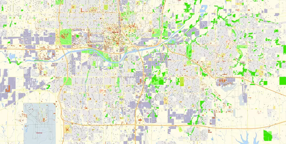 Oklahoma City Metro Area Oklahoma US Printable Vector Map, exact City Plan scale 1:3830 full editable Adobe Illustrator Street Map