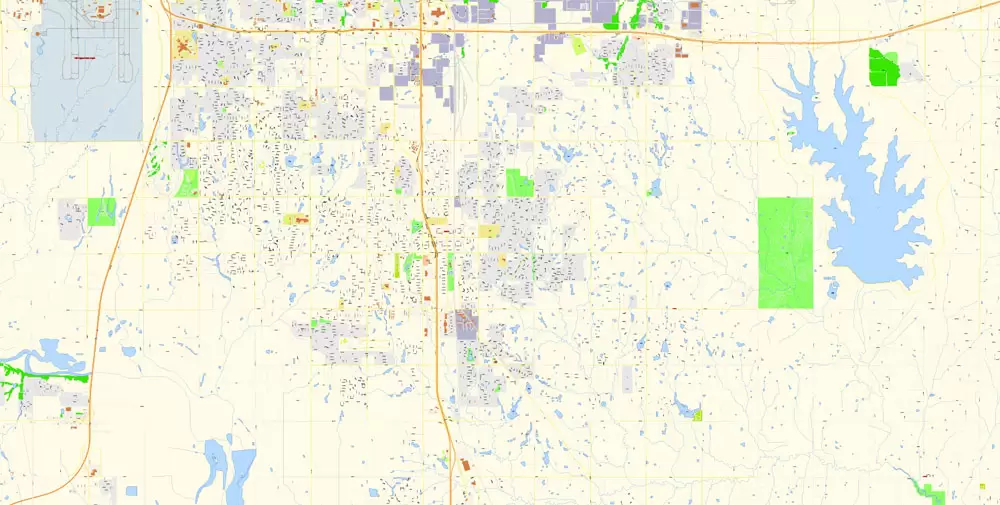Oklahoma City Metro Area Oklahoma US Printable Vector Map, exact City Plan scale 1:3830 full editable Adobe Illustrator Street Map