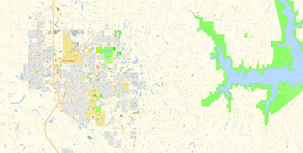 Oklahoma City Metro Area Oklahoma US Printable Vector Map, exact City Plan scale 1:3830 full editable Adobe Illustrator Street Map
