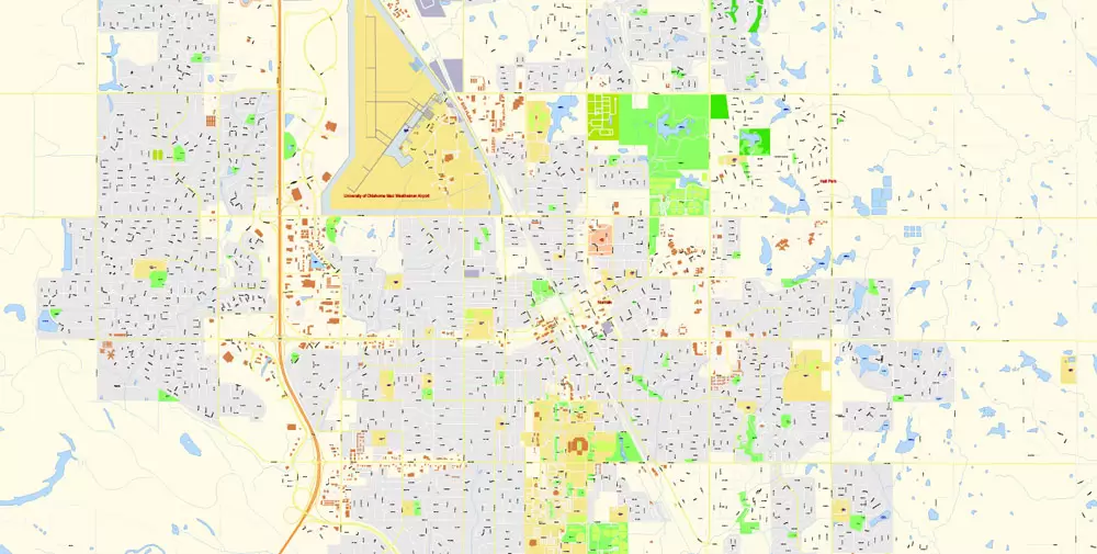 Oklahoma City Metro Area Oklahoma US Printable Vector Map, exact City Plan scale 1:3830 full editable Adobe Illustrator Street Map