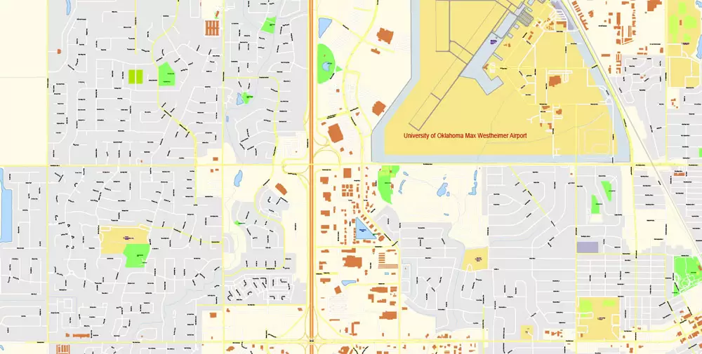 Oklahoma City Metro Area Oklahoma US Printable Vector Map, exact City Plan scale 1:3830 full editable Adobe Illustrator Street Map