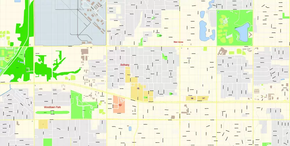 Oklahoma City Metro Area Oklahoma US Printable Vector Map, exact City Plan scale 1:3830 full editable Adobe Illustrator Street Map