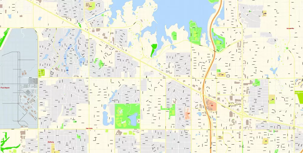 Oklahoma City Metro Area Oklahoma US Printable Vector Map, exact City Plan scale 1:3830 full editable Adobe Illustrator Street Map