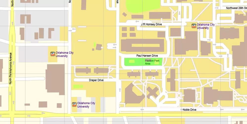 Oklahoma City Metro Area Oklahoma US Printable Vector Map, exact City Plan scale 1:3830 full editable Adobe Illustrator Street Map