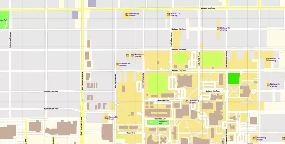 Oklahoma City Metro Area Oklahoma US Printable Vector Map, exact City Plan scale 1:3830 full editable Adobe Illustrator Street Map