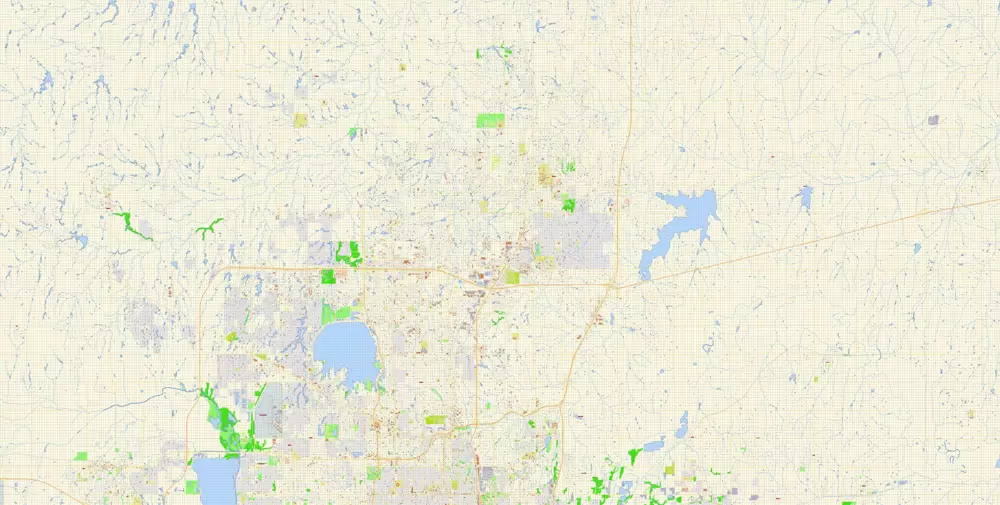 Oklahoma City Metro Area Oklahoma US Printable Vector Map, exact City Plan scale 1:3830 full editable Adobe Illustrator Street Map