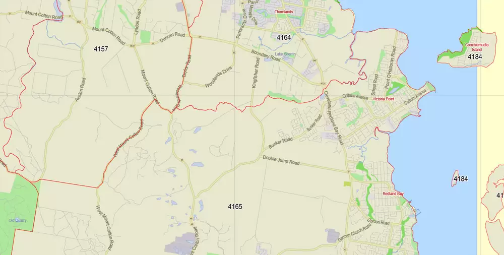 Brisbane Vector Map Australia exact City Plan all ZIPcodes areas (POA) Street Map editable Adobe Illustrator