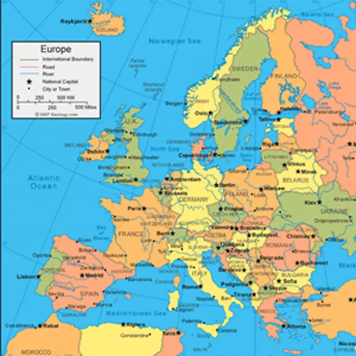 European Countries and Cities maps in Adobe Illustrator, PDF, CorelDraw