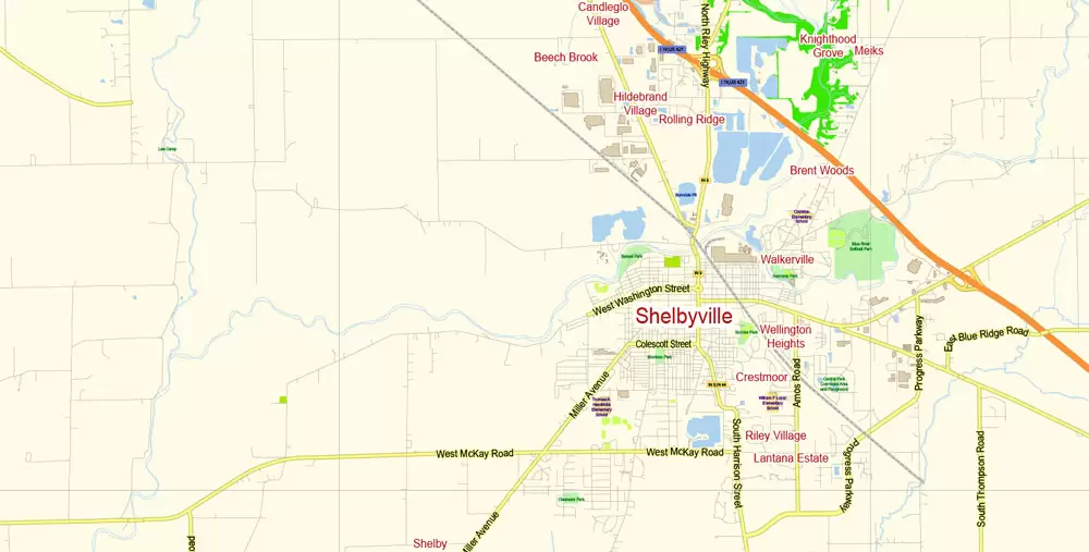 Indianapolis Map Metro Area Large exact City Plan scale 1:57780 full editable Adobe Illustrator Street Map in layers