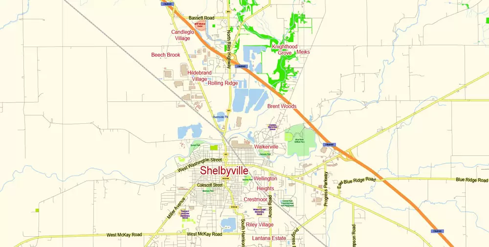 Indianapolis Map Vector Metro Area Large North, exact City Plan scale 1:57599 full editable Adobe Illustrator Street Map in layers