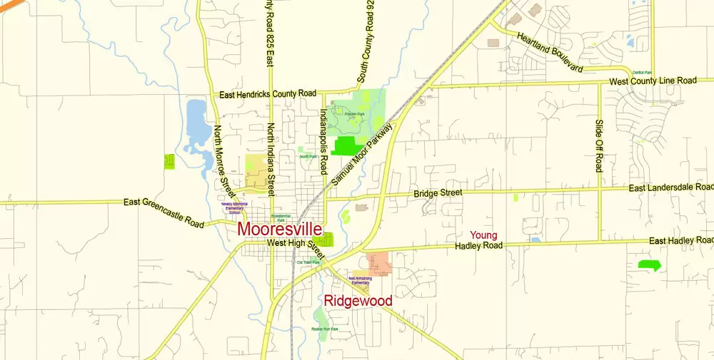 Indianapolis Map Vector Metro Area Large North, exact City Plan scale 1:57599 full editable Adobe Illustrator Street Map in layers