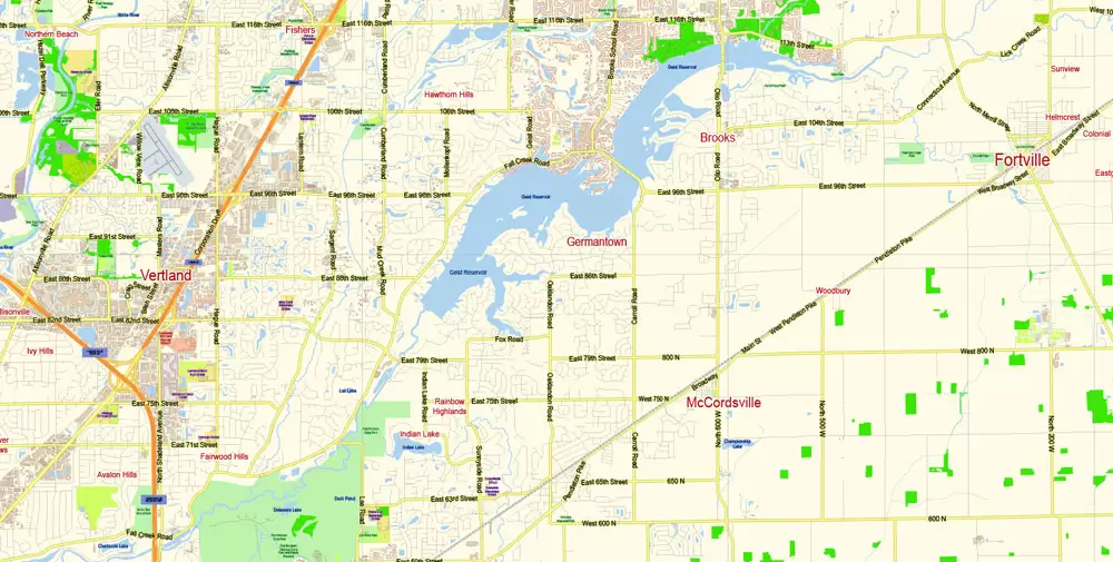 Indianapolis Map Vector Metro Area Large North, exact City Plan scale 1:57599 full editable Adobe Illustrator Street Map in layers