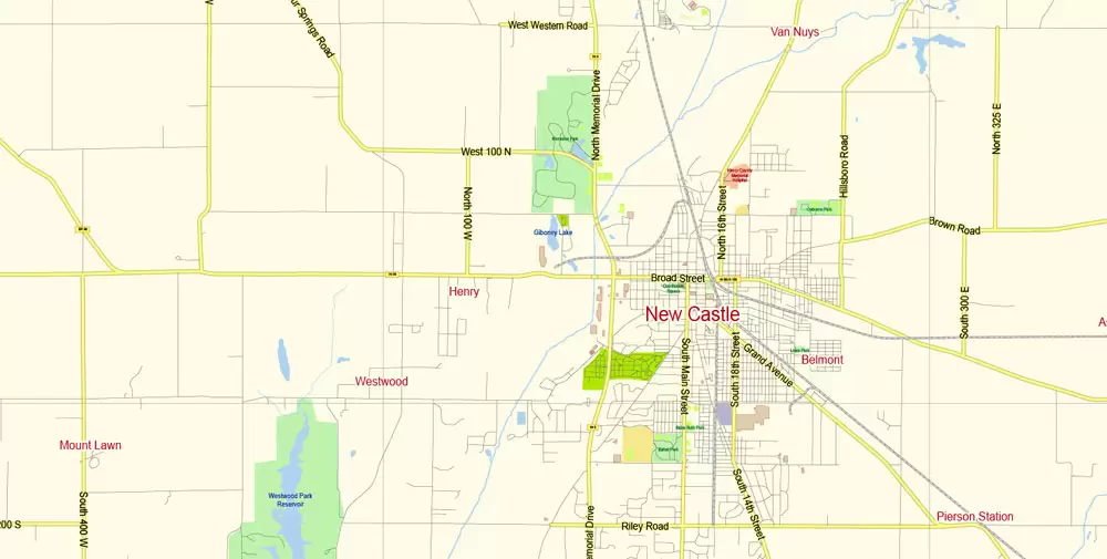 Indianapolis Map Vector Metro Area Large North, exact City Plan scale 1:57599 full editable Adobe Illustrator Street Map in layers