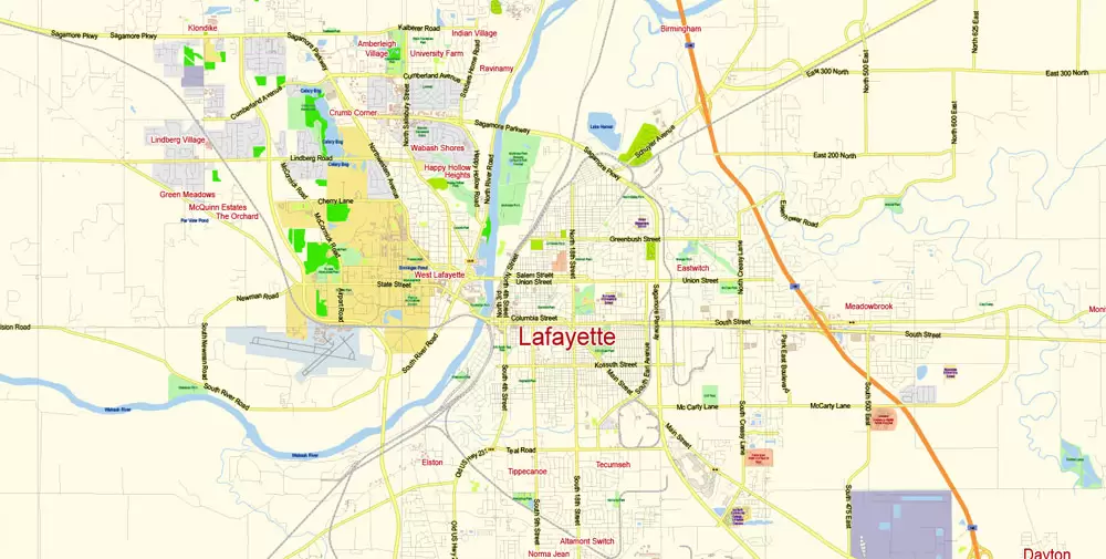 Indianapolis Map Vector Metro Area Large North, exact City Plan scale 1:57599 full editable Adobe Illustrator Street Map in layers