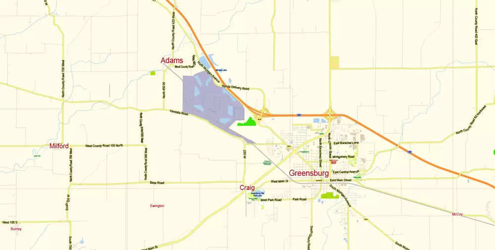 Indianapolis Map Vector Metro Area Large North, exact City Plan scale 1:57599 full editable Adobe Illustrator Street Map in layers
