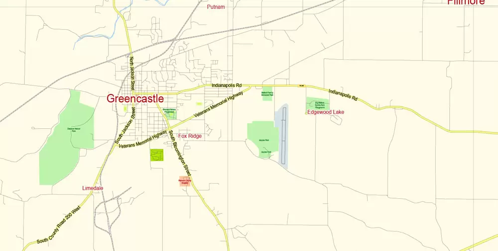 Indianapolis Map Vector Metro Area Large North, exact City Plan scale 1:57599 full editable Adobe Illustrator Street Map in layers
